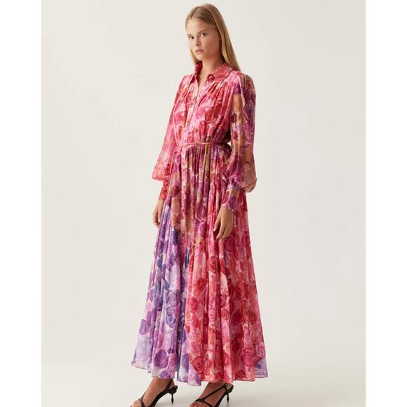 Aje Collisions Smock Maxi Dress in Kaleidoscopic Rose New - Picture 3 of 12